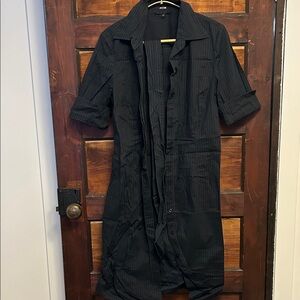 Black Striped Button-Up Dress